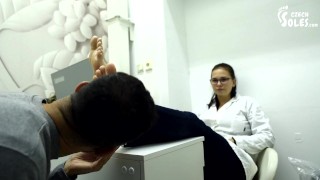 First day obedience training at a new job (footdom, boss feet, big feet, doctor feet, foot worship)