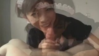 Horny Japanese maid with a sloppy blowjob!